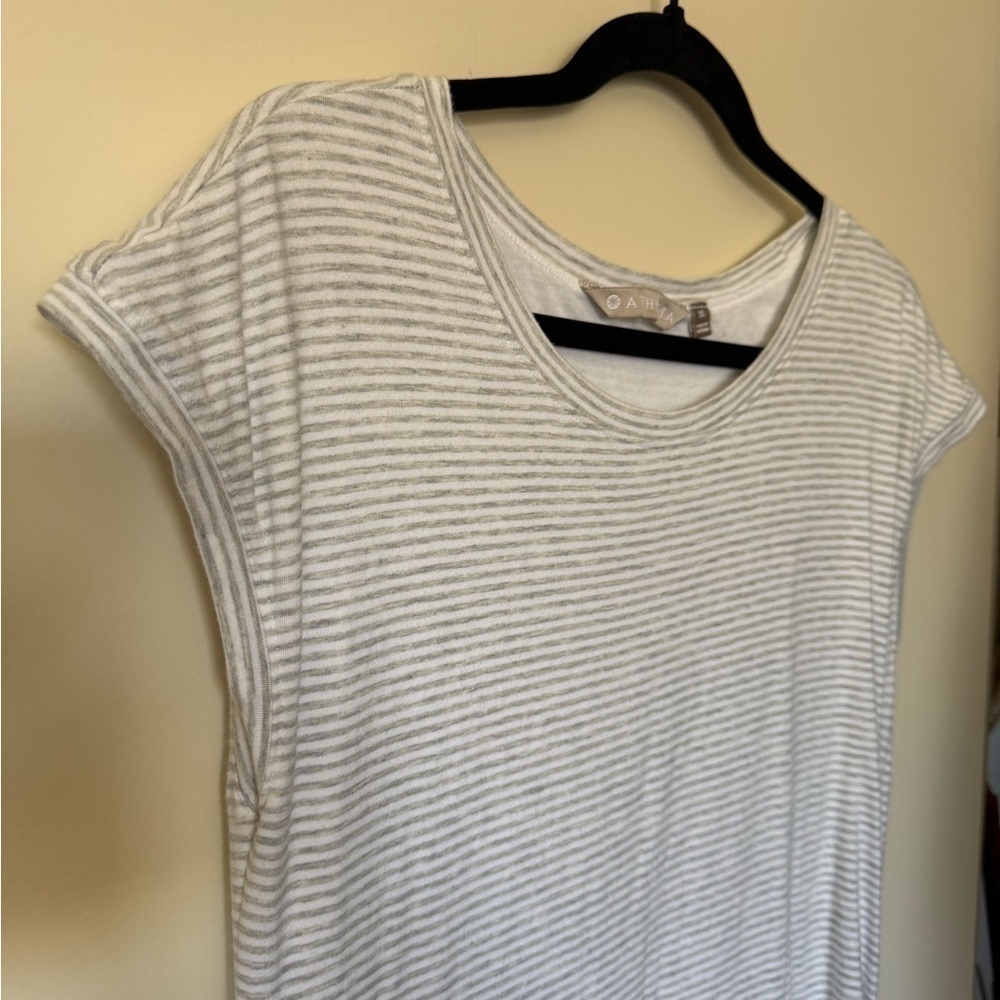 Athleta Mini Carefree Tee Dress in Grey & White Stripe Size XL - Picture 2 of 8